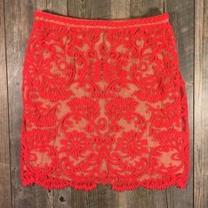 Anthropologie Baraschi orange embroidered skirt